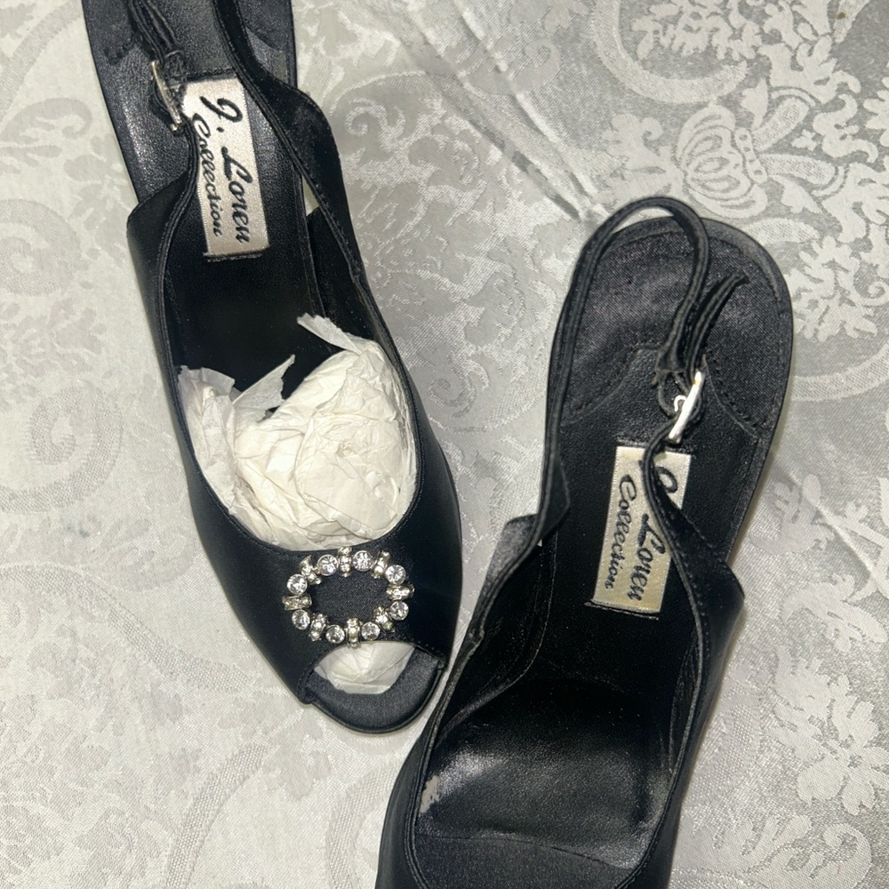 J.Renee Black Peep-Toe Heels with Rhinestone Accent